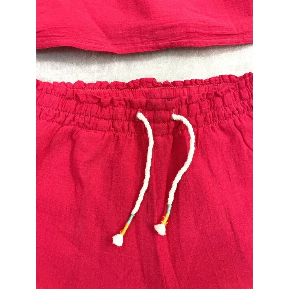Ralph Lauren Top & Pants Set Girls 8 Red Ruffled Cotton Gauze Crochet Trim